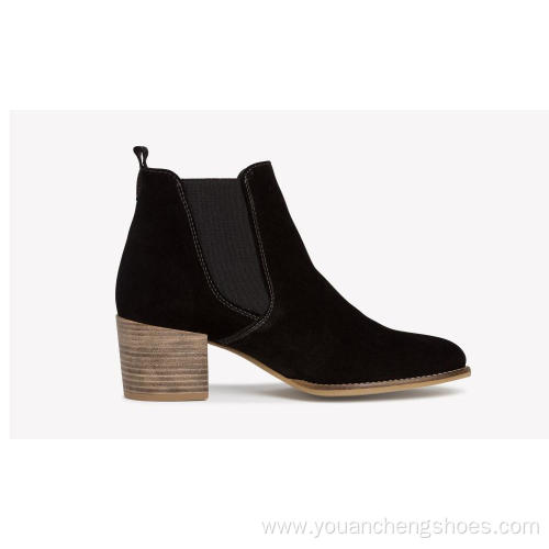 Ankle chunky heel black nubuck leather boots